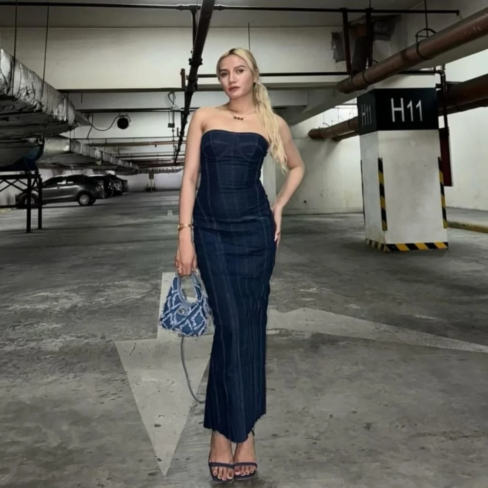 Zara Blue Strapless Midi Dress - Picture 15 of 16